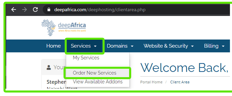Deep Africa registering a new domain step 1