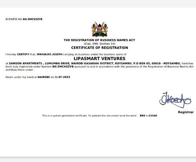 Lipasmart Business Certificate