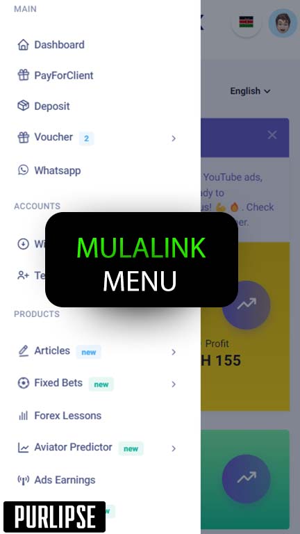 Mulalink dashboard menu